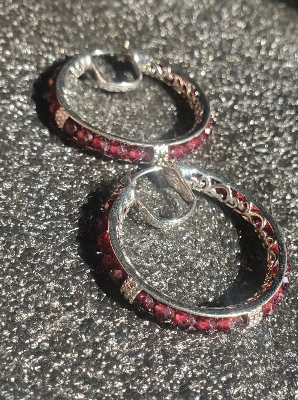 African Garnet Hoop Earrings Platinum Plated Stainless Steel